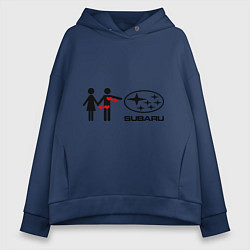 Толстовка оверсайз женская I love subaru, цвет: тёмно-синий