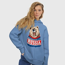 Толстовка оверсайз женская Made in Russia: медведь, цвет: мягкое небо — фото 2