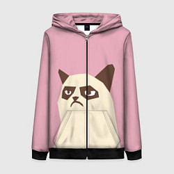 Толстовка на молнии женская Grumpy cat pink, цвет: 3D-черный