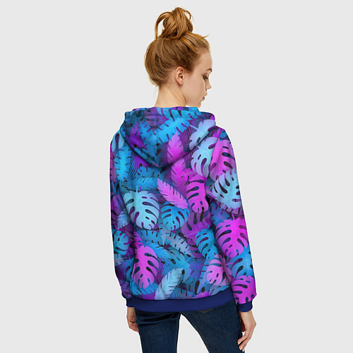 Женская толстовка на молнии Сине-розовые тропики / 3D-Синий – фото 4