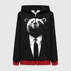 Толстовка на молнии женская Медведь бизнесмен, цвет: 3D-красный