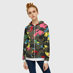 Толстовка на молнии женская Цветной камуфляж, цвет: 3D-белый — фото 2