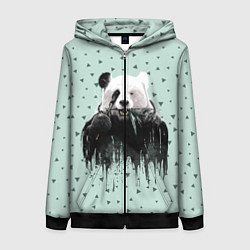Толстовка на молнии женская Панда-художник, цвет: 3D-черный