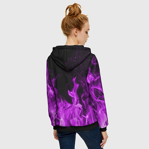 Женская толстовка на молнии Фиолетовый огонь / 3D-Черный – фото 4