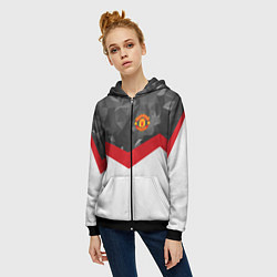 Толстовка на молнии женская Man United FC: Grey Polygons, цвет: 3D-черный — фото 2