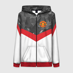 Толстовка на молнии женская Man United FC: Grey Polygons, цвет: 3D-красный