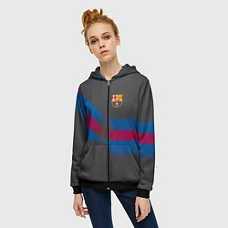 Толстовка на молнии женская Barcelona FC: Dark style, цвет: 3D-черный — фото 2