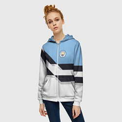 Толстовка на молнии женская Manchester City FC: White style, цвет: 3D-белый — фото 2