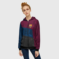 Толстовка на молнии женская FC Barcelona: Dark polygons, цвет: 3D-черный — фото 2