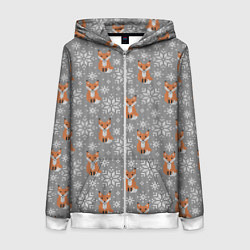 Толстовка на молнии женская Зимние лисицы, цвет: 3D-белый