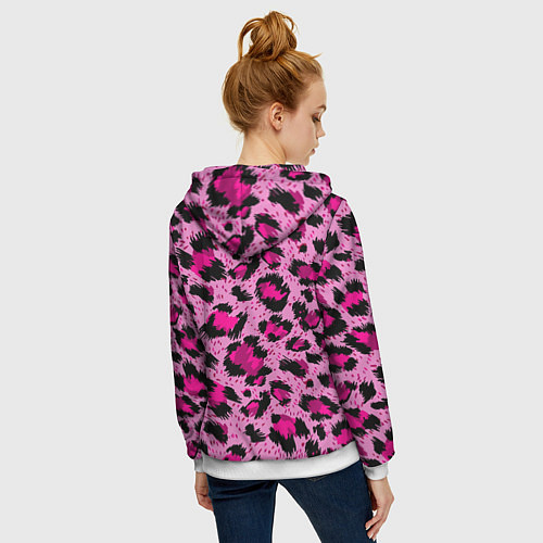 Женская толстовка на молнии Розовый леопард / 3D-Белый – фото 4