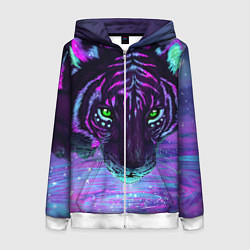 Толстовка на молнии женская Неоновый тигр, цвет: 3D-белый