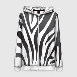 Толстовка на молнии женская Африканская зебра, цвет: 3D-белый