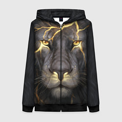 Толстовка на молнии женская Лев с молнией, цвет: 3D-черный