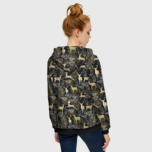 Женская толстовка на молнии Рождественские олени / 3D-Черный – фото 4