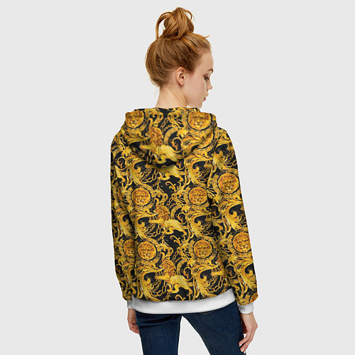 Женская толстовка на молнии Львы золотые узоры / 3D-Белый – фото 4