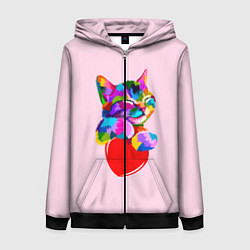 Толстовка на молнии женская Кот, цвет: 3D-черный