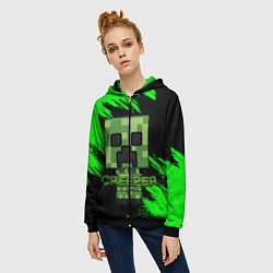 Толстовка на молнии женская MINECRAFT CREEPER, цвет: 3D-черный — фото 2