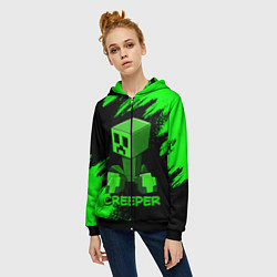 Толстовка на молнии женская MINECRAFT CREEPER, цвет: 3D-черный — фото 2