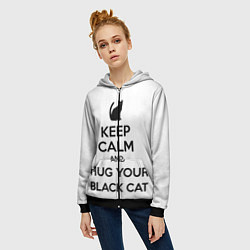 Толстовка на молнии женская Обними своего черного кота цвета 3D-черный — фото 2