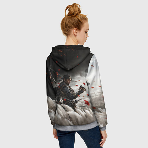 Женская толстовка на молнии Ghost of Tsushima / 3D-Меланж – фото 4