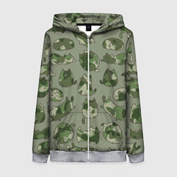 Толстовка на молнии женская Камуфляж с котиками хаки, цвет: 3D-меланж