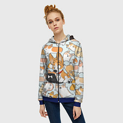 Толстовка на молнии женская Корги, цвет: 3D-синий — фото 2