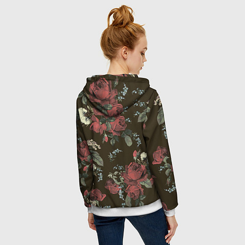 Женская толстовка на молнии Букет роз / 3D-Белый – фото 4