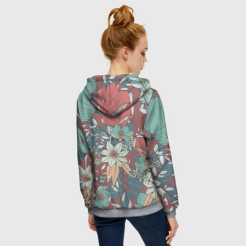 Женская толстовка на молнии Цветочный арт / 3D-Меланж – фото 4