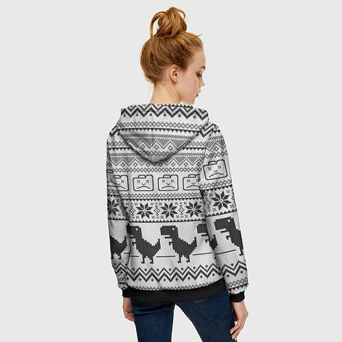 Женская толстовка на молнии Свитер с T-rex'ами / 3D-Черный – фото 4