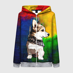 Толстовка на молнии женская Корги, цвет: 3D-меланж