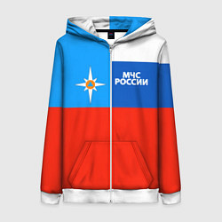 Толстовка на молнии женская Флаг МЧС России, цвет: 3D-белый
