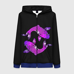 Толстовка на молнии женская Рыбы, цвет: 3D-синий
