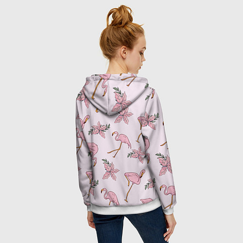 Женская толстовка на молнии Розовый фламинго / 3D-Белый – фото 4
