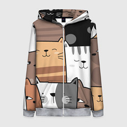 Толстовка на молнии женская Котейки, цвет: 3D-меланж