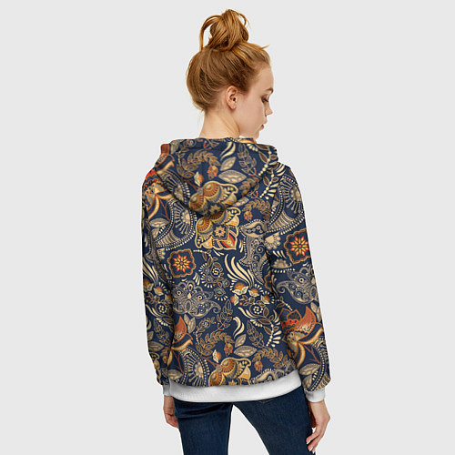 Женская толстовка на молнии Узор орнамент цветы этно / 3D-Белый – фото 4