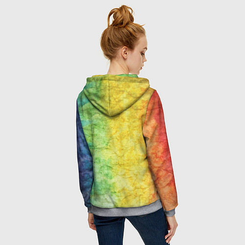 Женская толстовка на молнии Разноцветный акварель градиент / 3D-Меланж – фото 4