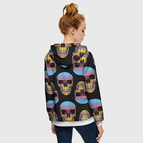 Женская толстовка на молнии Neon skull! / 3D-Белый – фото 4