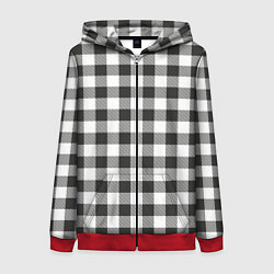 Толстовка на молнии женская Черно-белая клетка, цвет: 3D-красный