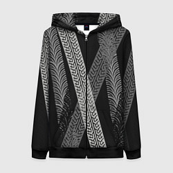 Толстовка на молнии женская Следы шин, цвет: 3D-черный