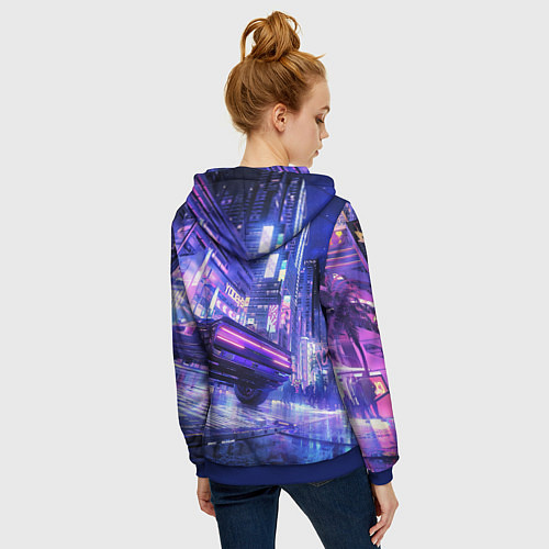 Женская толстовка на молнии Cyberpunk city / 3D-Синий – фото 4