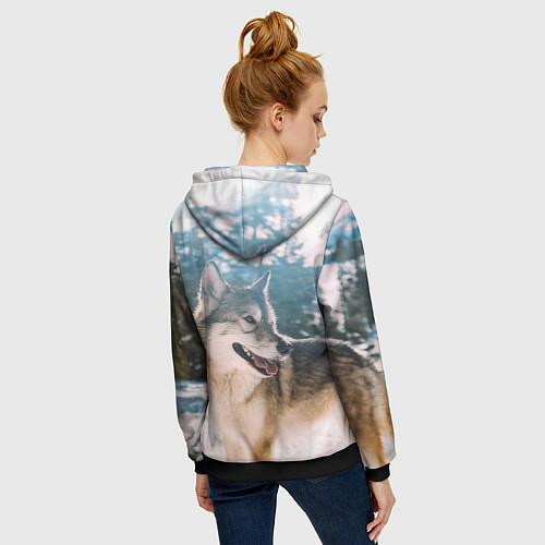 Женская толстовка на молнии Волк и снег / 3D-Черный – фото 4