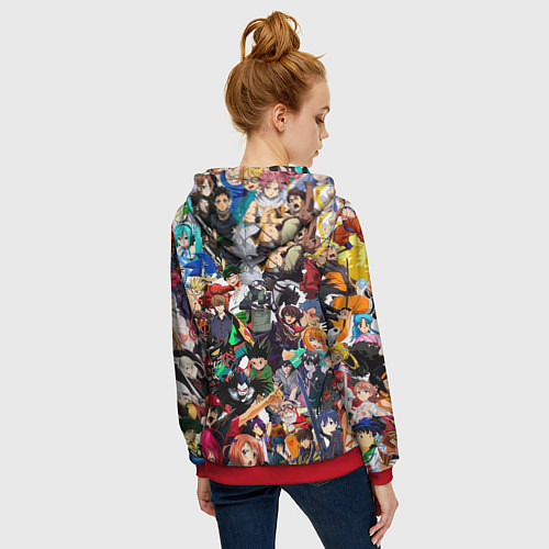 Женская толстовка на молнии Аниме персонажи / 3D-Красный – фото 4