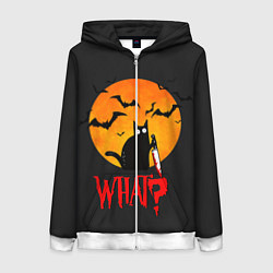 Толстовка на молнии женская What Cat Halloween, цвет: 3D-белый