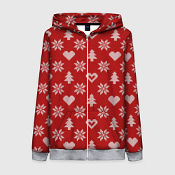 Толстовка на молнии женская Красный рождественский свитер, цвет: 3D-меланж