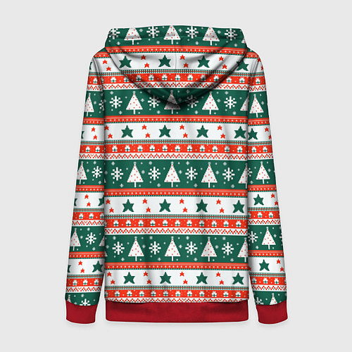 Женская толстовка на молнии Новогодний орнамент / 3D-Красный – фото 2