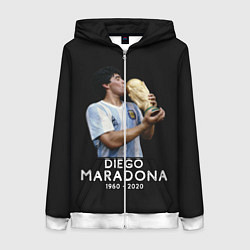Толстовка на молнии женская Diego Maradona, цвет: 3D-белый