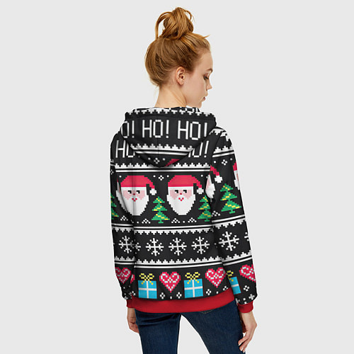 Женская толстовка на молнии Ho! Ho! Ho! / 3D-Красный – фото 4