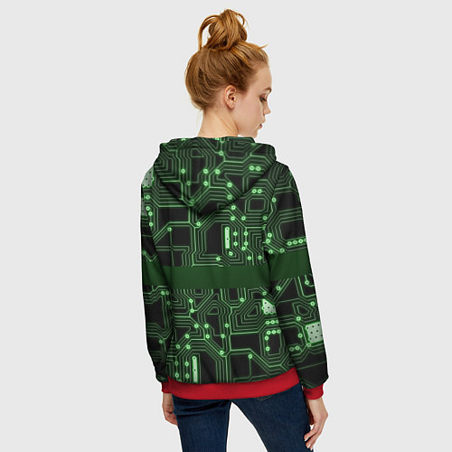 Женская толстовка на молнии Неоновая схема / 3D-Красный – фото 4