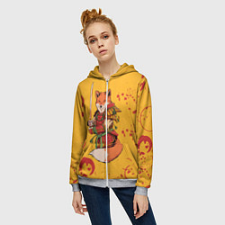 Толстовка на молнии женская Лис Самурай, цвет: 3D-меланж — фото 2